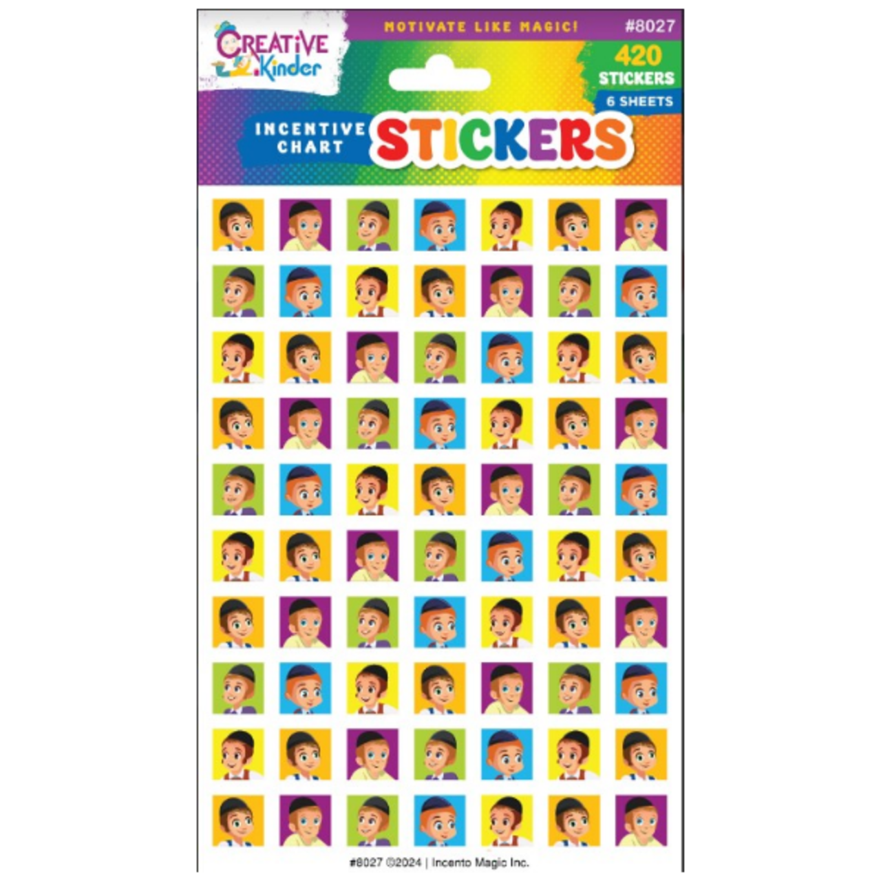 Boy Square Stickers – 6 Sheets (420 Pack) | Fun Character Stickers for Kids, Teachers & Classroom Rewards